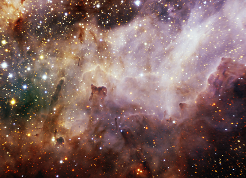 Imagen en infrarojo cercano capturada por FLAMINGOS-2, detalla parte de la Nebulosa del Cisne (M17).