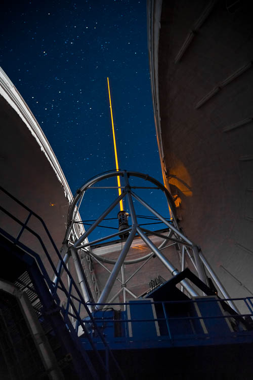 Picture of the Gemini South Laser Guide star as seen from beneath the telescope.