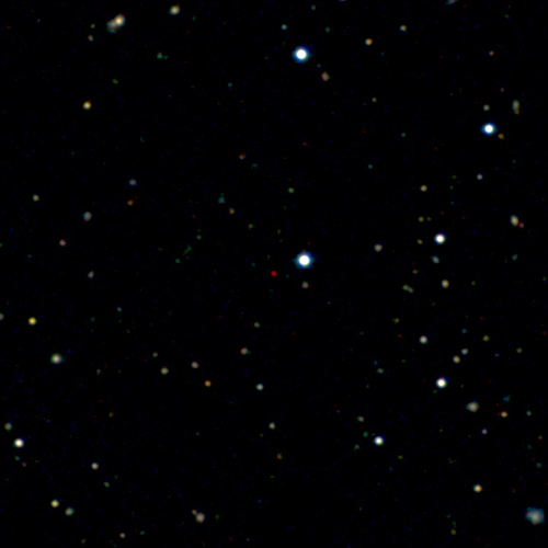 Most distant quasar ULAS J1120+0641 (red dot) in Leo near galaxy Messier 66.
