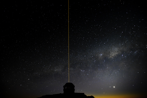 Gemini South laser guide star system propagating as the Milky Way rises.