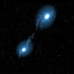 Frame showing the two white dwarfs starting to attract each other.