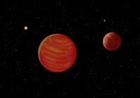Artist's conception of the Epsilon Indi system showing Epsilon Indi and the brown-dwarf binary companions.