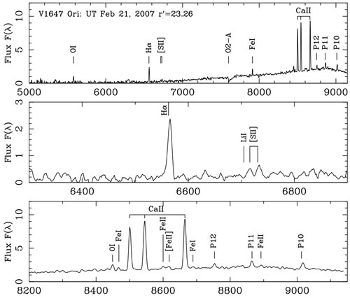 Optical spectroscopy of V1647 Orionis from GMOS-North obtained on UT 2007 February 22.