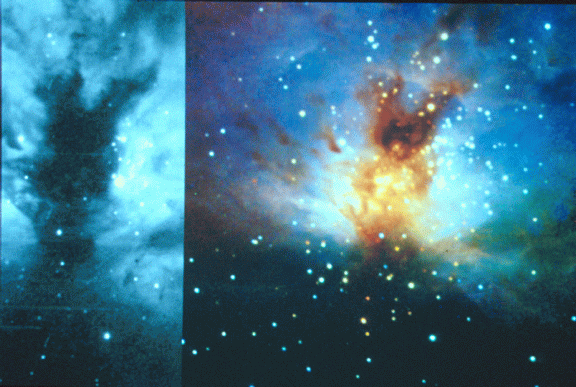 Orion Nebula in optical and infrared
