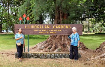 Leinani Lozi and K.T. Cannon-Eger at Liliʻuokalani Park and Gardens in Hilo
