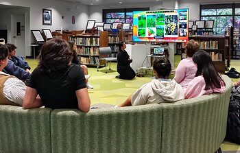 Students taking part in the Hawai‘i/Chile virtual cultural exchange