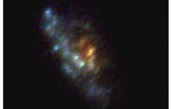 The reconstructed image of the arc corrected for lens amplification.