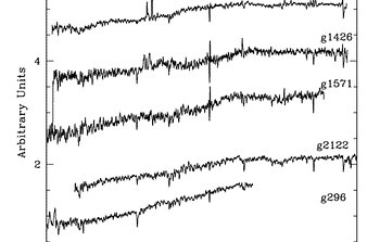 Normalized globular cluster spectra that have been offset by one unit