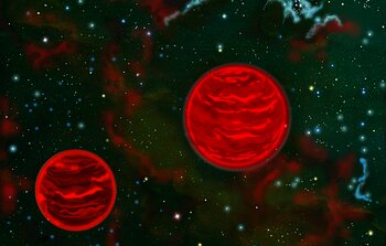 Artist's rendering of the binary dwarf pair as viewed in infrared light.