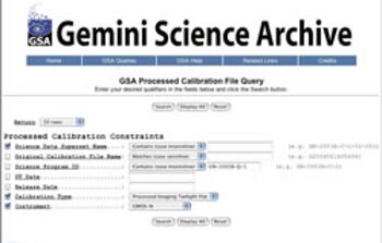 A processed calibration form using the query function on the Gemini Science Archive