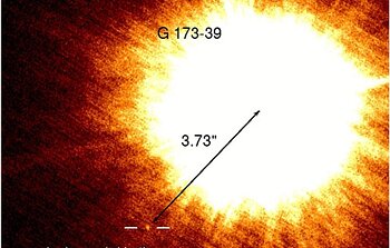 Faint ΔKs = 12.16 companion with a separation of 3.73 arcseconds from the central star