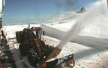Blowing snow out of Keck parking lot