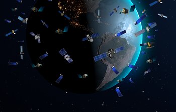 Constellation satellites in low Earth orbits (artist’s impression, not to scale)