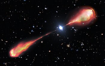 Artistic representation of the largest radio jet in the early Universe