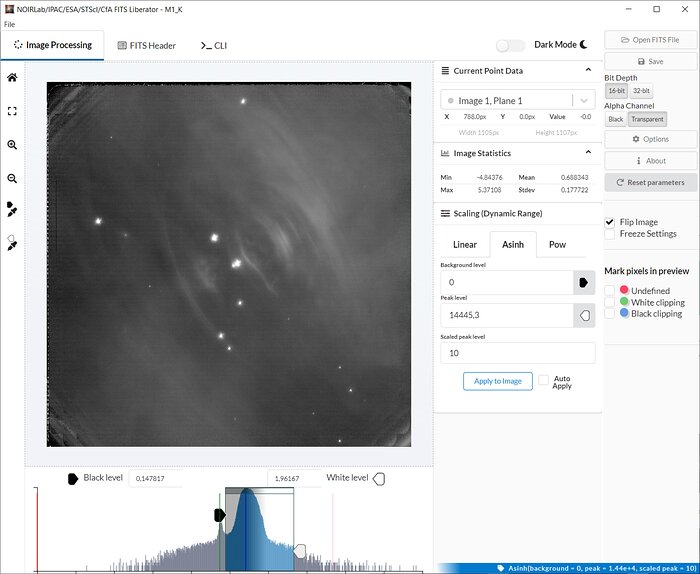 Screenshot of the NOIRLab/IPAC/ESA/STScI/CfA FITS Liberator version 4