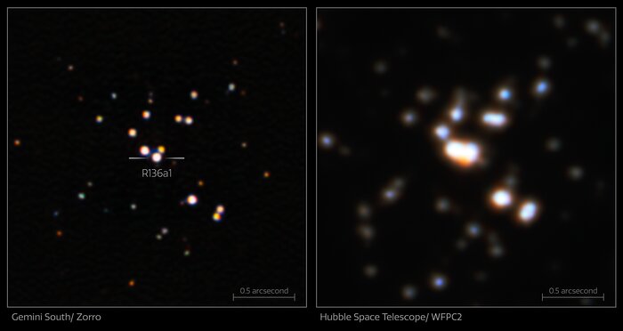 Comparison Observation of R136a1, Zorro and Hubble (Annotated)