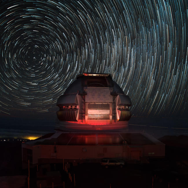 Gemini North on Maunakea with Star Trails on a Dark Sky