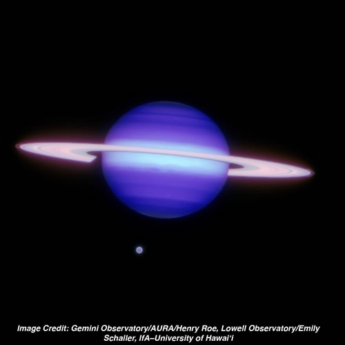 Image of Saturn and Titan (at about 6 o'clock position) captured by Gemini North